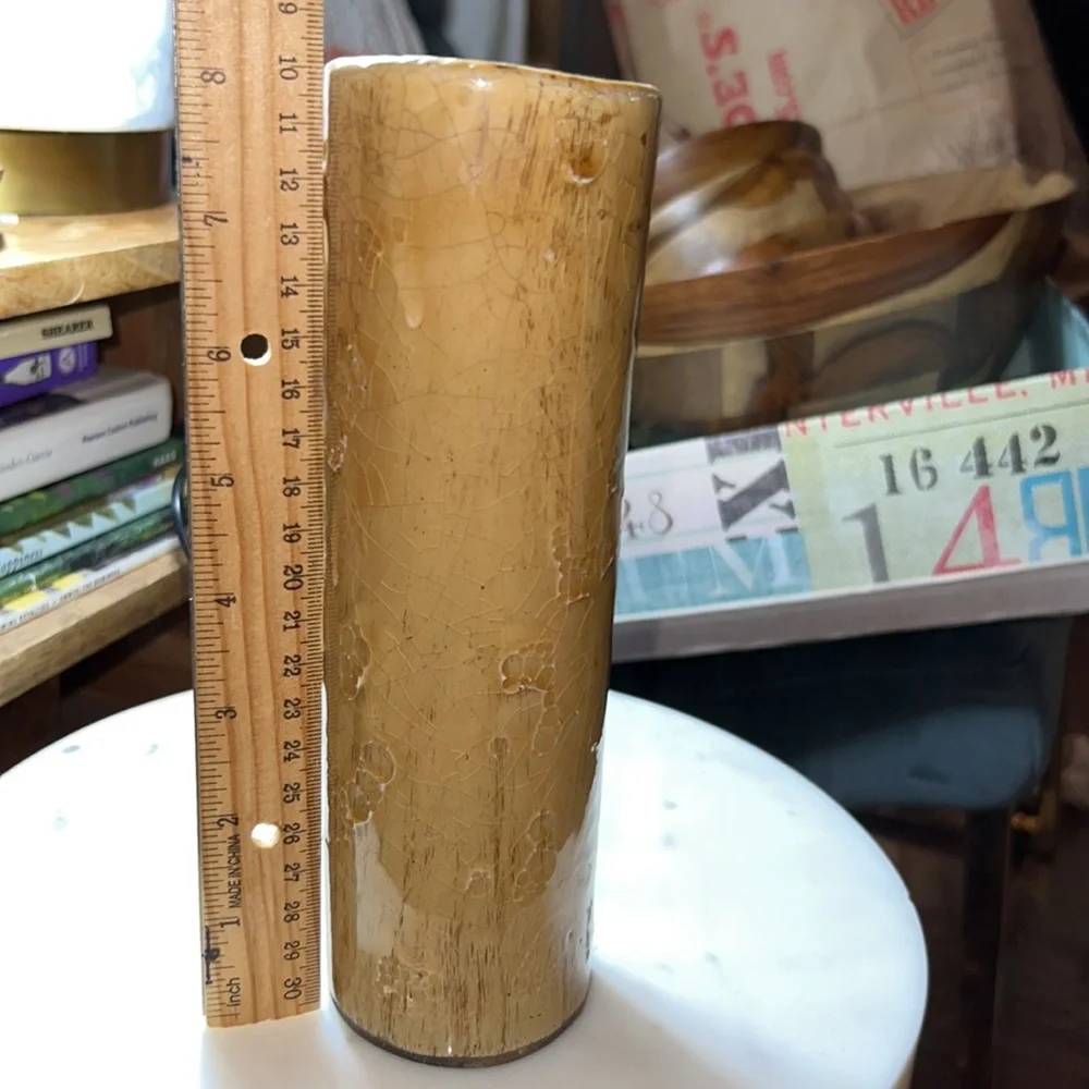 Yellow gold textured tall narrow thin vase home decor or flowers stands 8” tall​